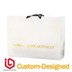 Белого цвета + золотой логотип печать CMYK упаковочной бумаги сумка