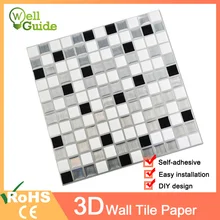 Wall paper 3D White Grey Marble Mosaic Peel and Self Wall Stickers Waterproof for DIY Kitchen Bathroom Home Wall Decal Sticker Wall paper 3D White Grey Marble Mosaic Peel and Self Wall Stickers Waterproof for DIY Kitchen Bathroom Home Wall Decal Sticker