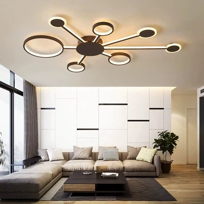 Новый дизайн, современные светодиодные потолочные светильники для гостиной, спальни, кабинета, дома, цвет кофе, потолочный светильник