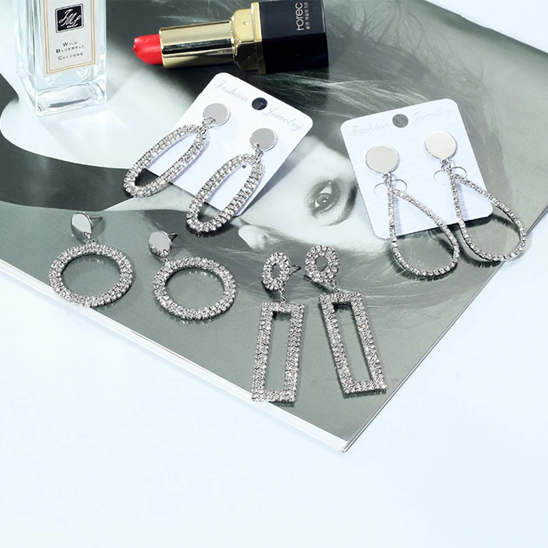 

Geometric Dangle Earrings Fashion Personality Exaggerated Female Rhinestone Drop Earrings Jewelry SY5099