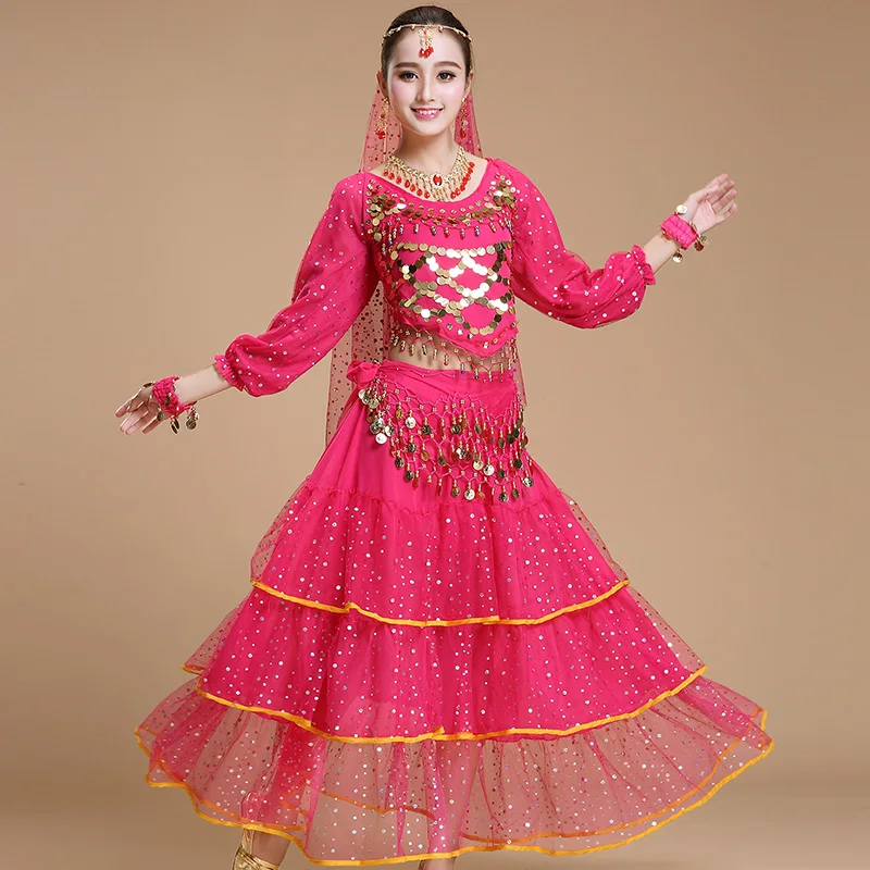 С длинным рукавом индийский танец живота костюм женский новый сезон: весна-лето 2019 одежда для выступлений для женщин Восточный танец H4550