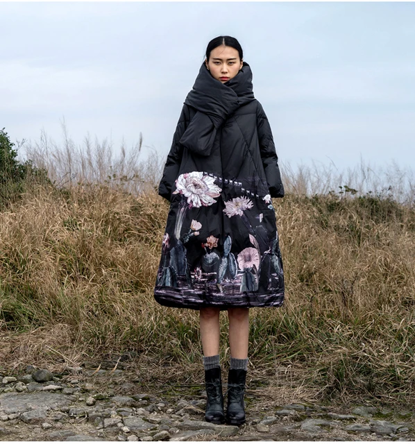 Kurtki zimowe kobiety 90% biała kaczka w dół Drukuj kolorowe Parkas z kapturem płaszcze długi dół ciepłe casual Snow Outwear -