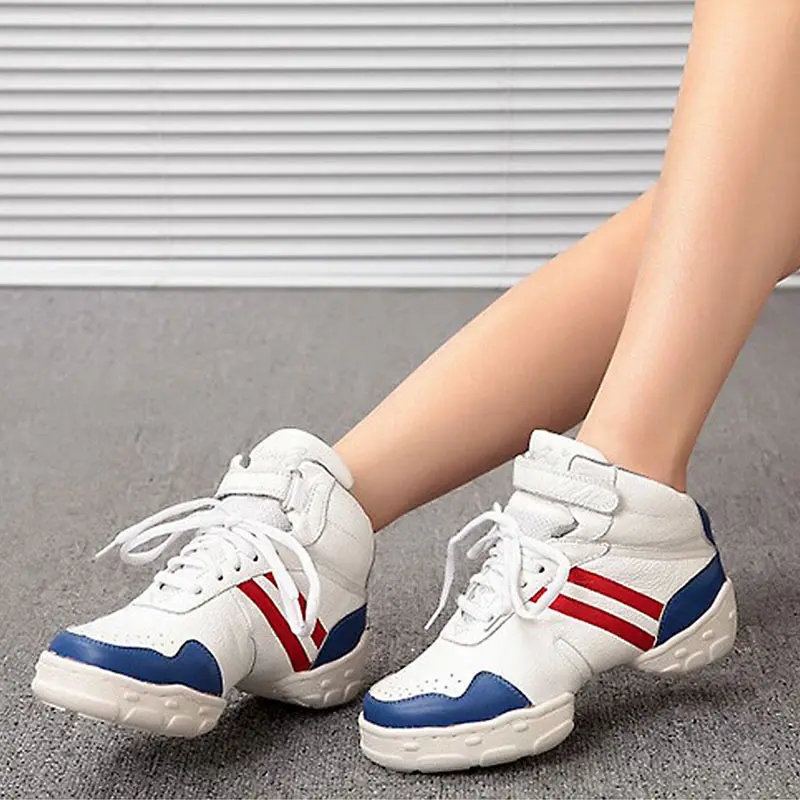 New Arrival White Women Dance Sneakers Girls Hip Hop Jazz Dance Shoes Genuine Leather Sport Feature Outdoor Modern Dancing Shoes