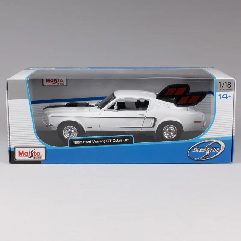 Maisto 1:18 белый Blue1968 Ford Mustang GT Cobra Jet Muscle модель автомобиля литая под давлением модель автомобиля игрушка Новинка в коробке 31167