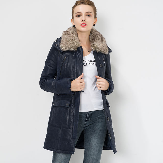 Women Pigskin Real Leather Jacket Genuine Leather Trench Coat Jacket Overcoat Women Outwear With Fur Collar Detachable