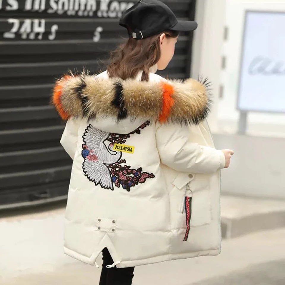 

2018 New Arrival Baby Girl Winter Jacket For Girl Thick Long Snowsuit Down Padded Girls Winter Coat With Fur Hood Clothing