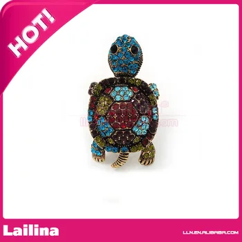 

Hot Sale 100pcs/lot 50mm Multicoloured Crystal Turtle Animal Brooch Pin