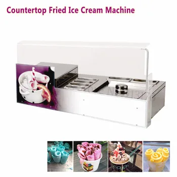 

Desktop Square Pan Fried Ice Cream Roll Machine 220V Commercial Ice Yogurt Roll Maker with 6 Pots