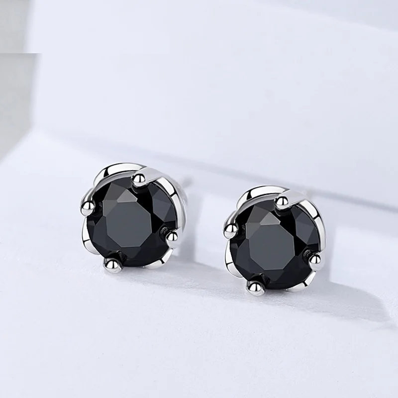 

Wholesale Genuine 925 sterling silver Certificate of Simple Four-Claw Black Zircon Single Drill Earring studs for women fine