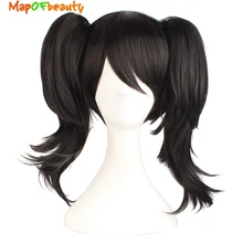 MapofBeauty 1" короткие вьющиеся волосы черный два конского хвоста Nautral косплей парик Синтетический термостойкий форма коготь LoveLive! YazawaNico