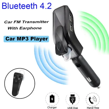 

2020 New Hot 12-24 V Blueteeth 4.2+EDR Wireless FM Transmitter MP3 Player Handsfree Car Kit Dual USB Remote With Earphone #Ger