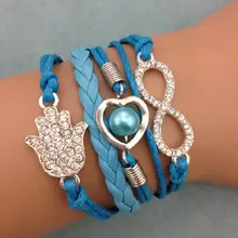 1 шт бесконечно ручная работа браслет. Металлический Шарм, восковой шнур, кожаный браслет, модный драгоценный браслет 3588