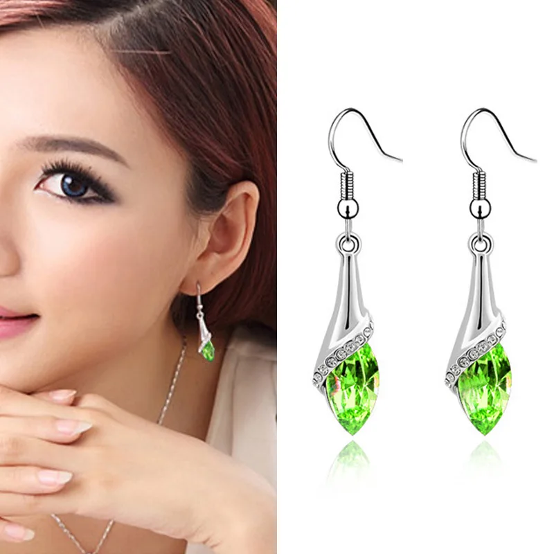 

7 Colors Blue Purple Red Green Bling Crystal Clear Rhinestone Drip Pendant Drop Earrings for Women Dangle Earrings