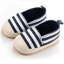 Размеры на возраст от 0 до 18 месяцев, милое Полосатое платье для малышей; обувь для младенцев Bebe Sapatos мягкая подошва домашняя обувь для девочек Повседневные шлепанцы мальчиков обувь для новорожденных