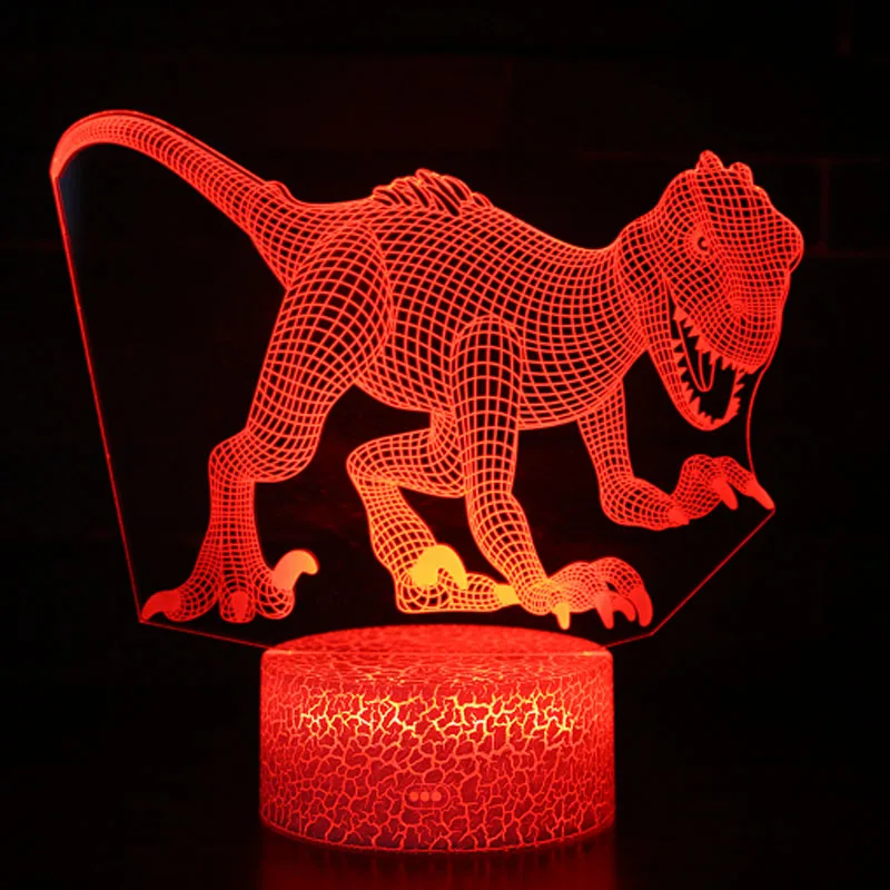3D иллюзия динозавр огни 7 цветов LED Дистанционное управление сенсорный спальный