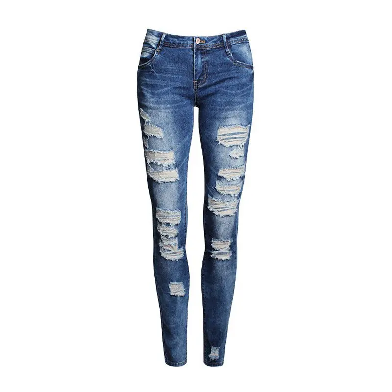 

Fashion Pants Jeans Women Hole Stretch Cotton Ripped Jeans Skinny Denim Trousers
