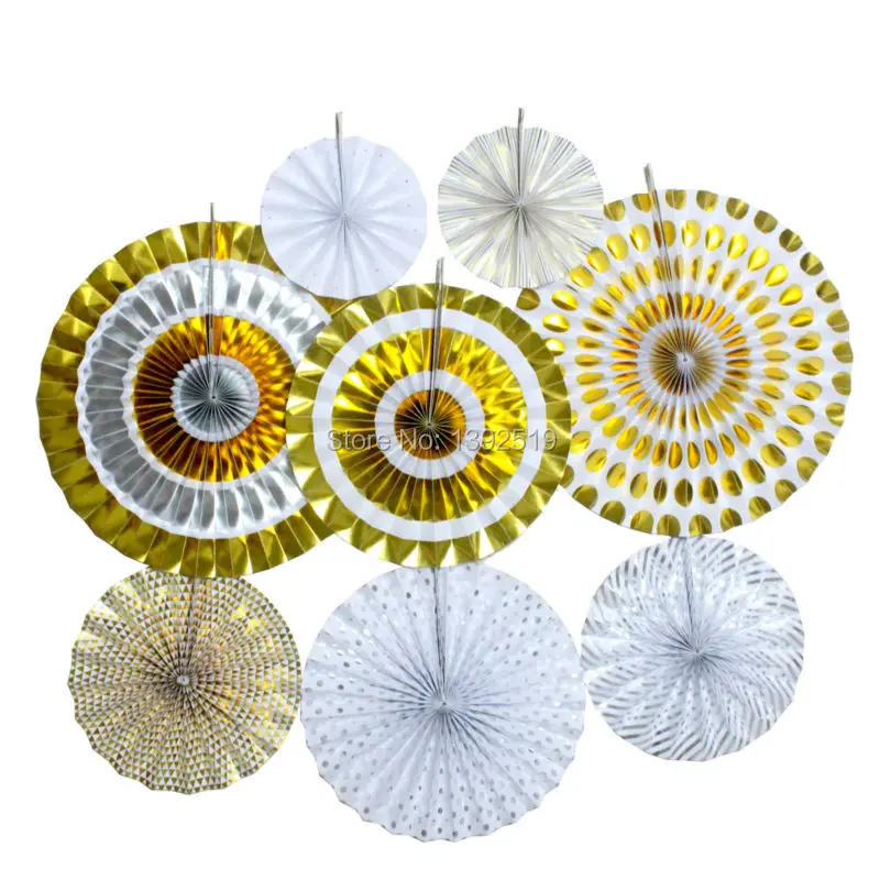 Foil Gold Silver Paper Fans Hanging Wall Decoration Fans Metallic For
