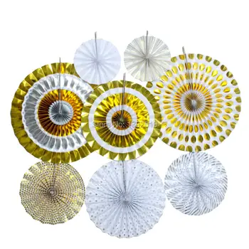 

Foil Gold Silver Paper Fans Hanging Wall Decoration Fans Metallic For Wedding New Year Christmas Thanks-giving Parties Free-ship