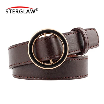 

105*2.3CM Women leather belt Newest Round buckle belts female leisure jeans wild without pin metal buckle Women strap belt N255