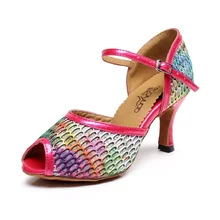 Женская обувь для латинских бальных танцев; женская Праздничная обувь для сальсы; Танцевальная обувь для самбы и Танга; Высокий Каблук 7,5 см; мягкая подошва; 1728