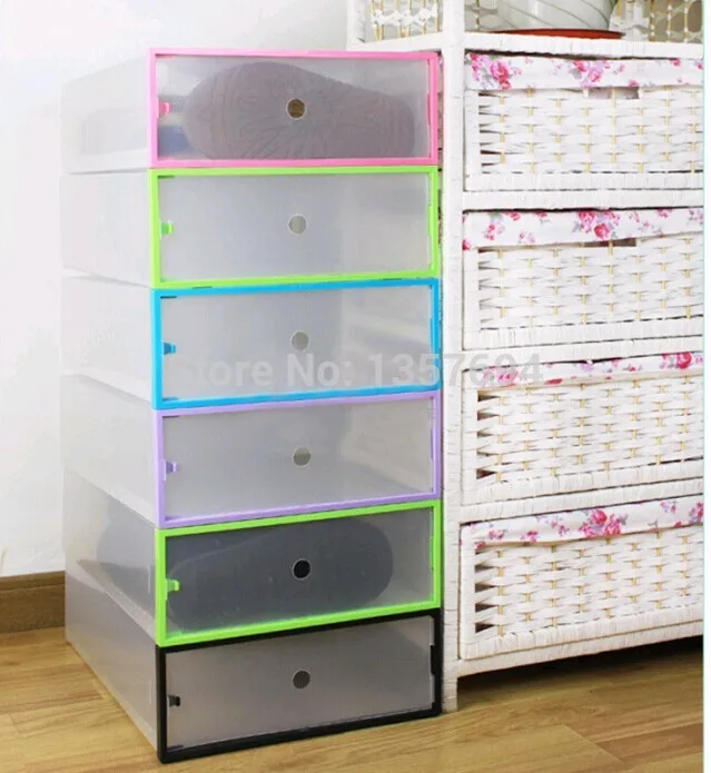 

1pcs/lot Simple folding drawer Clear Shoe Storage Box Big Transparent Plastic Color Border Stackable Foldable Holder Long boots