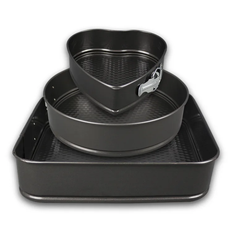 

3pcs Cake Pan Heart Circular Square Shaped Cake Mould With Movable Bottom Non-sticking Baking Tools Pizza Pan Flat Divider Set