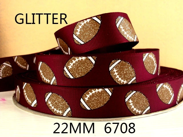 

10Y6708 tape 7/8'' glitter Rugby Football polyester printed Grosgrain ribbon diy headwear gift wrapping sewing supplies