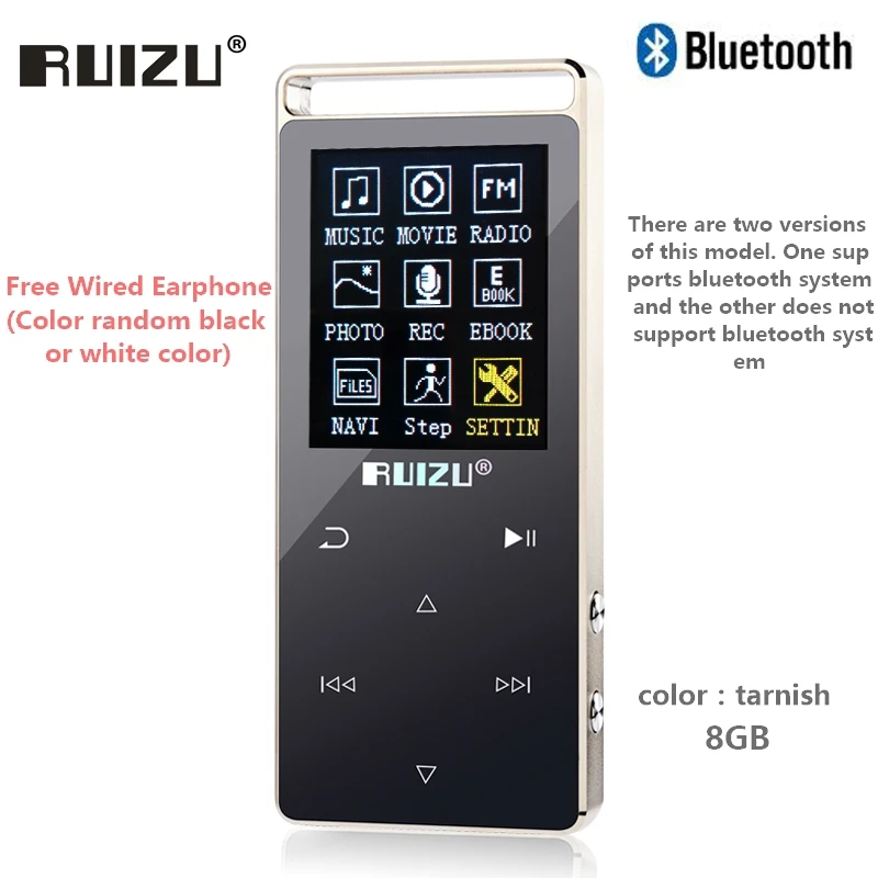 Оригинальный MP3 плеер RUIZU D01 bluetooth 8 ГБ сенсорный экран 1 дюйма диктофон FM