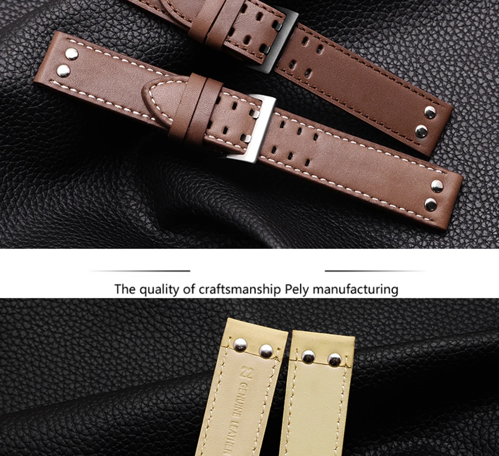 Кожаный ремешок PEIYI ширина ремешка 20 мм 22 мм Двухрядные отверстия часы с кожаным ремешком коричневые аксессуары для часов Замена для Hamilton