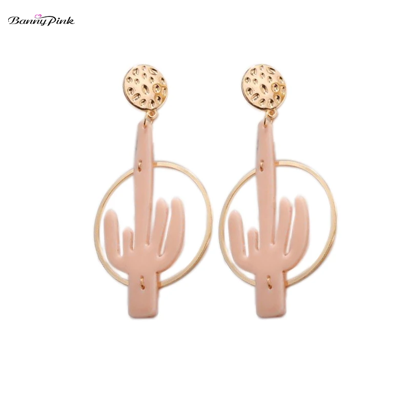 

Banny Pink Bohemia Resin Cactus Stud Earrings For Women Large Copper Circle Pendant Earrings Geometric Statement Earrings Brinco