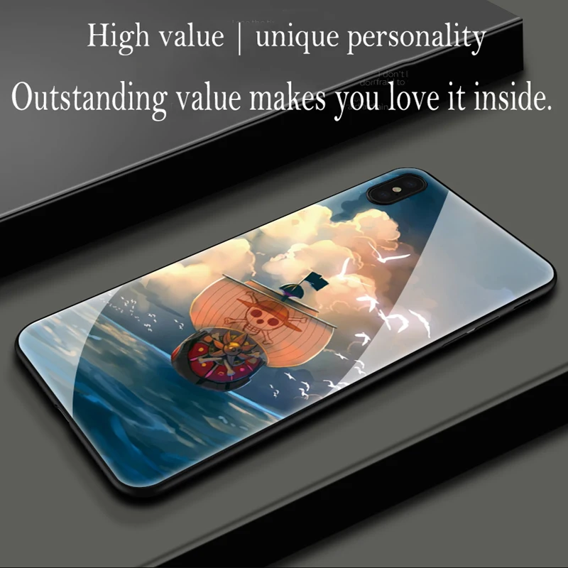 Cartoon One Piece Apple XS max / XR Explosion-proof glass phone case cute female iphone 6S 7/ 8plus anti-fall mobile bag | Мобильные