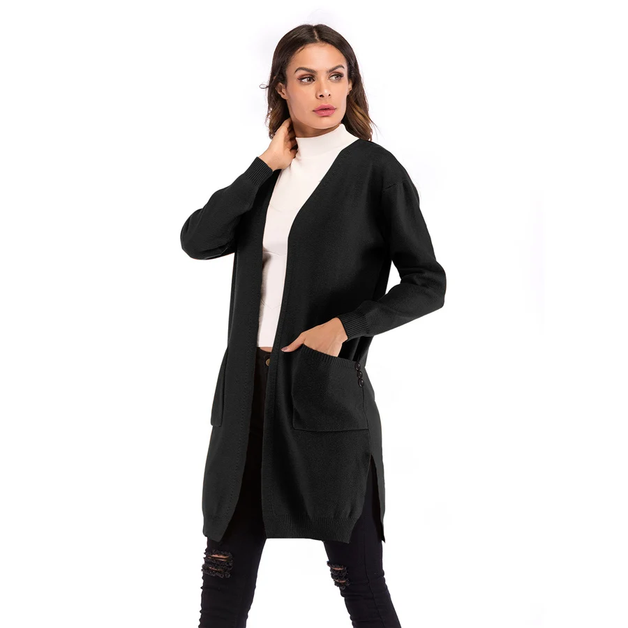 Gladiolus Long Style Autumn Sweater Women 2018 Long Sleeve Double Pockets Solid Casual Long Cardigan Women Knitted Jumper Coats (21)