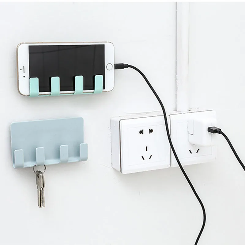 1pc Iron Cell Mobile Phone Shelf Wall Holder Sticker Stand Adhesive Charging Storage Rack Wall Socket Holder