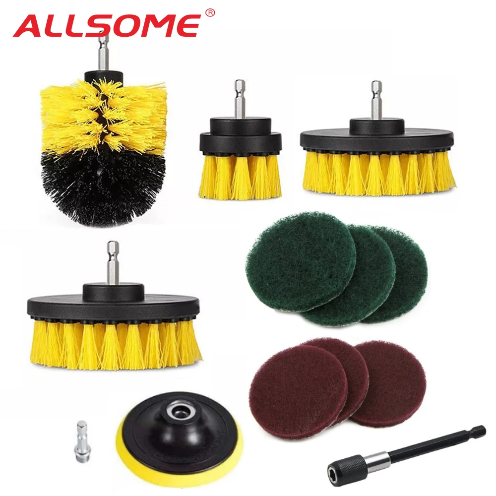 ALLSOME 12Pcs Electric Drill Brush Scrub Pads Grou