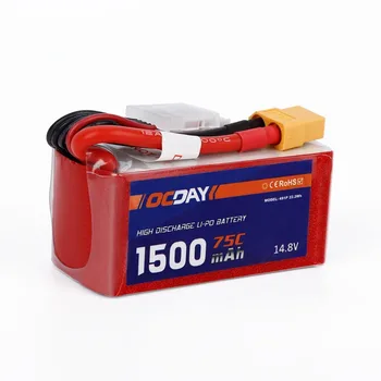 

1pcs OCDAY 4S1P 22.2WH 14.8V 1500mAh 75C Lipo Battery with XT60 Plug for RC 150-280 Raing Quacopter