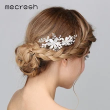 Mecresh европейские цветы искусственный жемчуг свадебные аксессуары для волос Серебряный цвет кристалл свадебные гребни вечерние ювелирные изделия MFS162