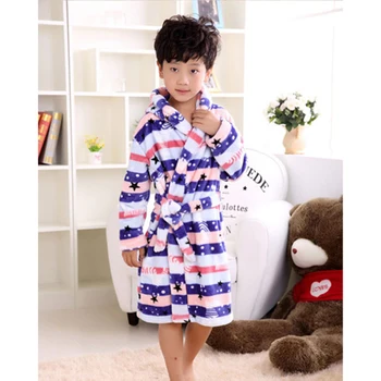 

Brand Soft Flannel Children's Bathrobe Kids Winter Stripped Home Wear Pajamas Boy Cartoon Star peignoir enfant Gown Hooded Robes