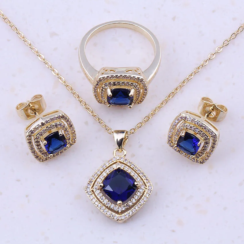 

Angelic Blue Imitation Crystal & Cubic Zircon Gold Color Fashion Jewelry Sets For Women Christmas Gift Trendy Jewelry E0031