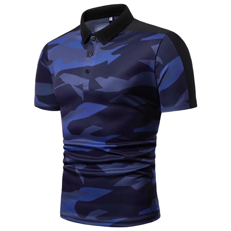 Новая камуфляжная Мужская рубашка поло, брендовая деловая Мужская рубашка поло, классическое дышащее поло, летняя мужская одежда, XXXL - Цвет: Navy