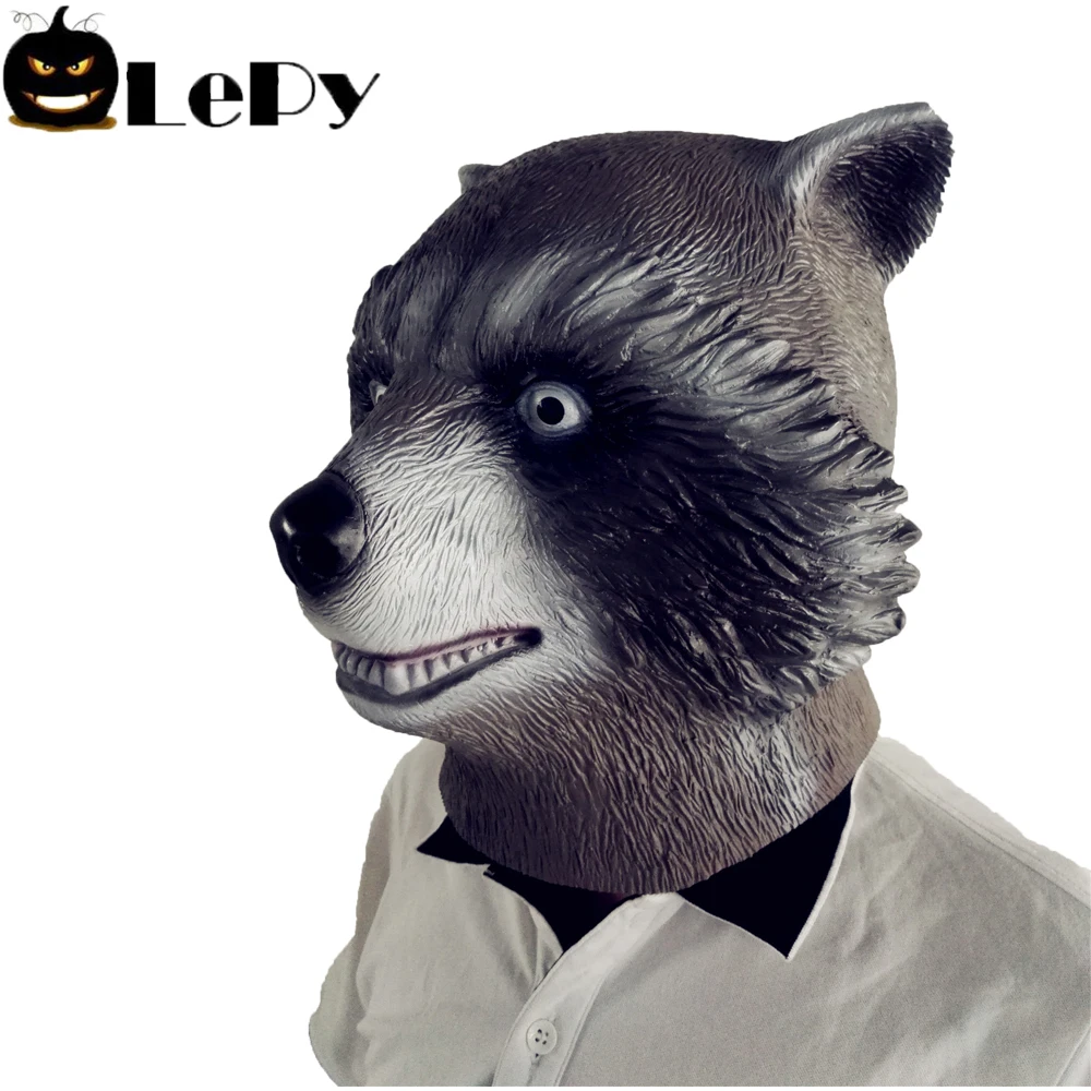 Novelty Halloween Costume Party Latex Animal Head Mask Raccoon Maskin