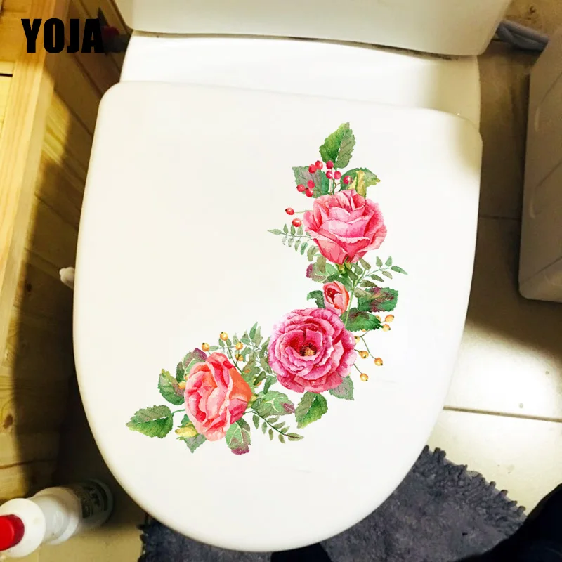 YOJA 21.8X10.7CM Ретро Цветочная ветка наклейка на унитаз креативное украшение для