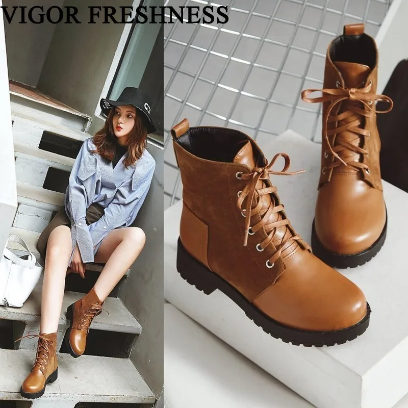 

VIGOR FRESHNESS New Winter Boots Women Shoes Warm Ankle Boots Fur Middle Heels Shoes Woman Boots Autumn Spring Shoes MY47
