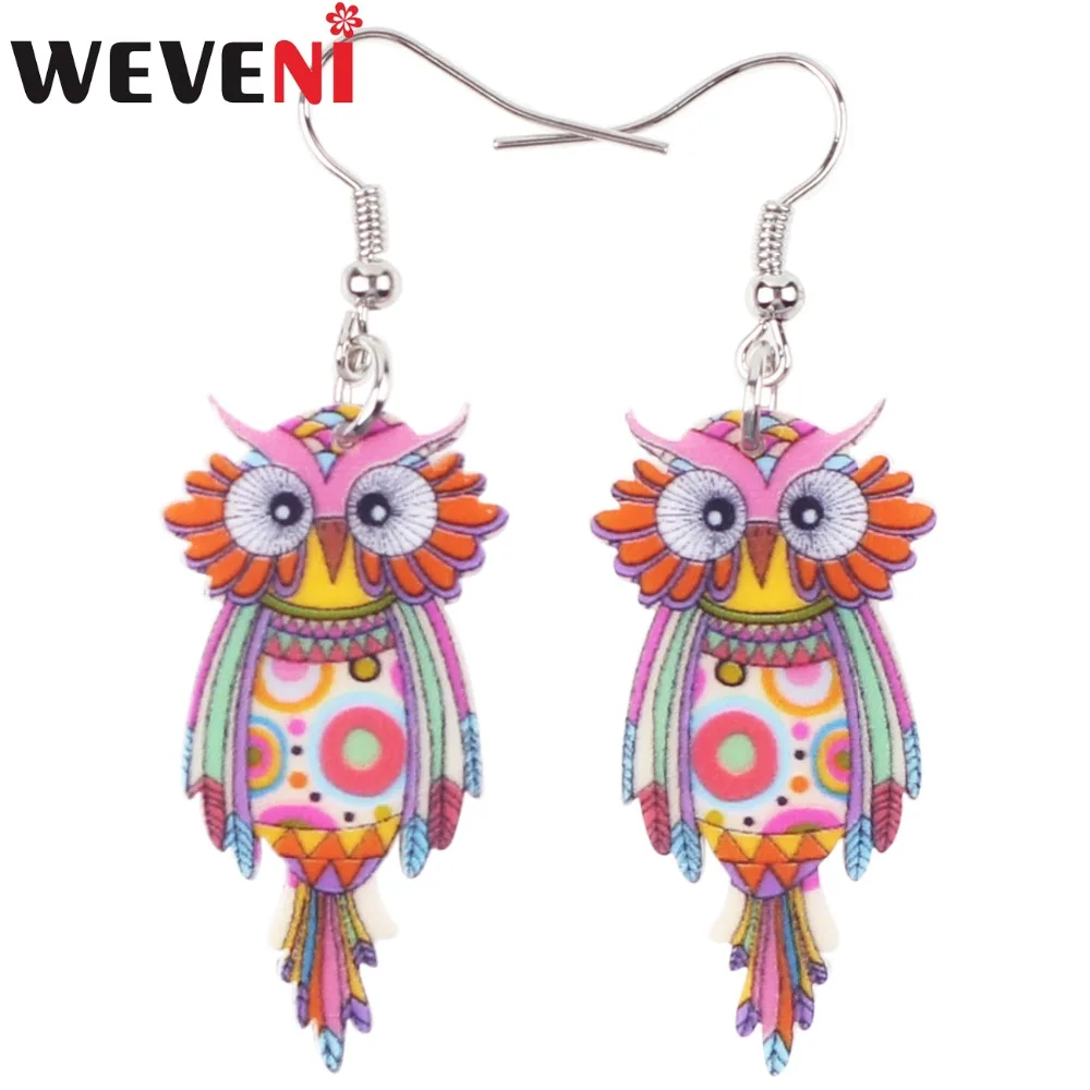

WEVENI Original Drop Dangle Long Owl Bird Earrings For Women Fashion Girl Accessories Acrylic Printing Animal Jewelry