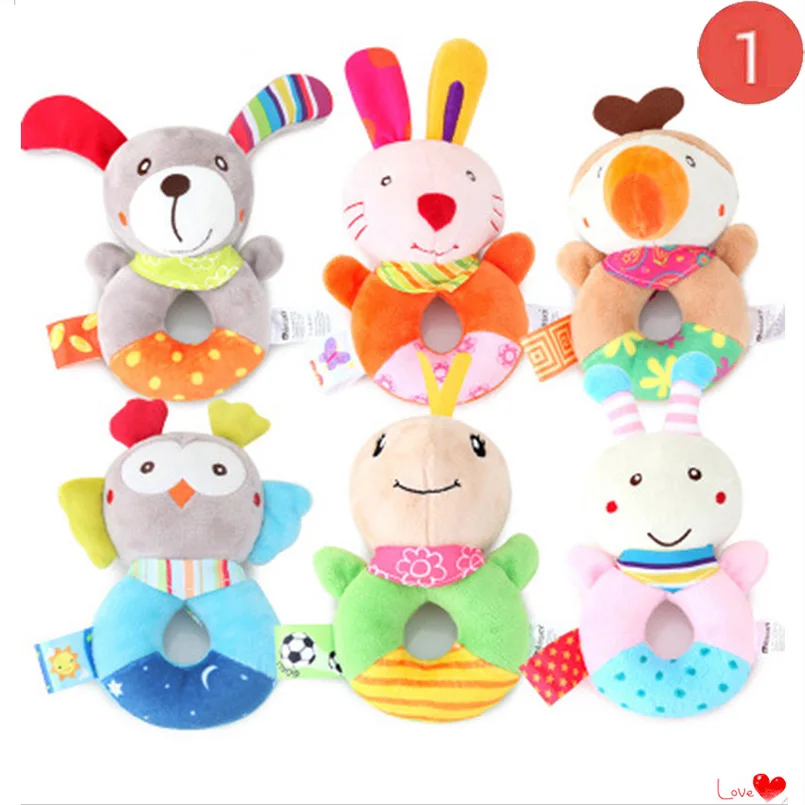 Cartoon Animal Grasp Baby Rattles Mobile Crib Soft Educational Parrot Dog Owl Baby Bell Teether Toys For Children Newborns Kids 