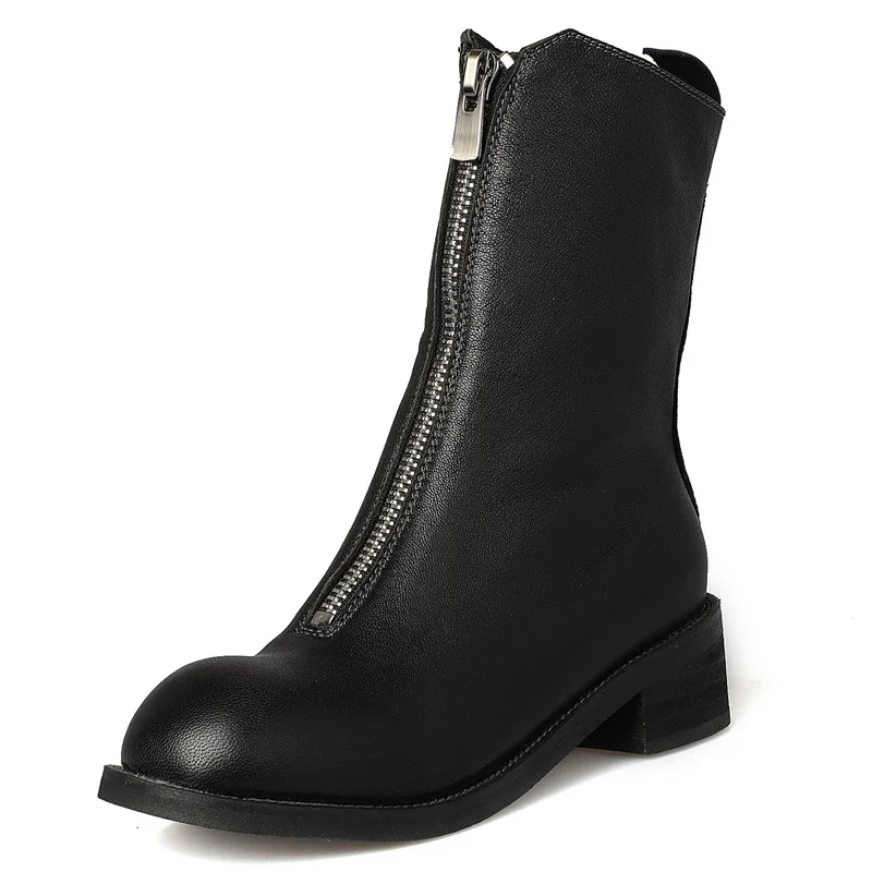 ORCHA LISA/дизайнерские ботинки из натуральной кожи женские демисезонные ботинки до середины икры из коровьей кожи; botines mujer; Большой размер 43; C564 - Цвет: Black 2