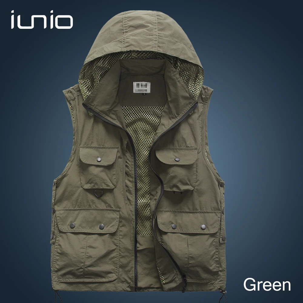 

Hiking Tactical Vest Fishing Vest Mesh Men's M-XXL Multi Pockets Photography Jacket Camping Multi-Pockets Vest Removable Hat