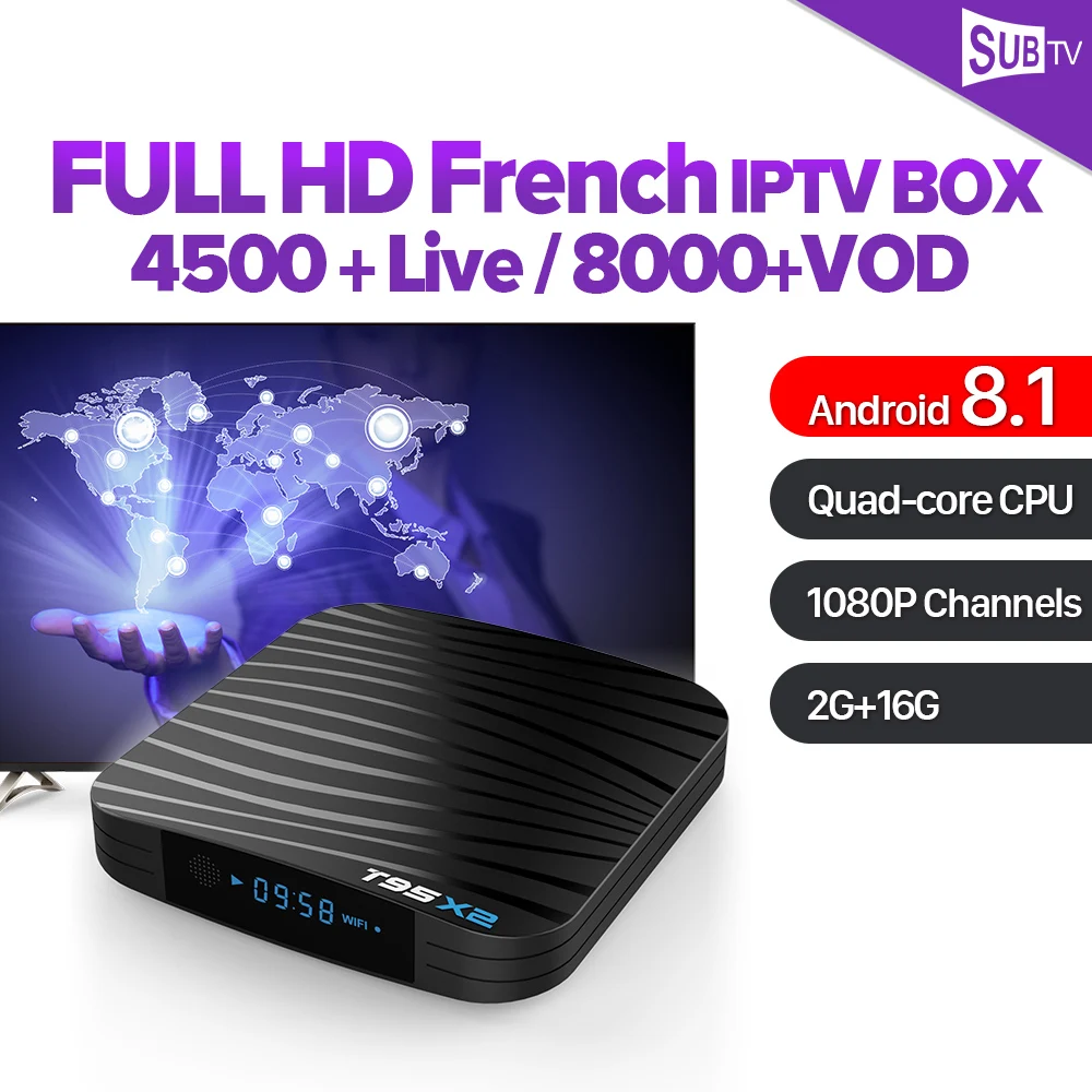 

IPTV France T95X2 Android 8.1 Smart TV Box With 1 Year SUBTV Subscription 2G 16G IPTV Netherlands Arabic French Portugal IP TV