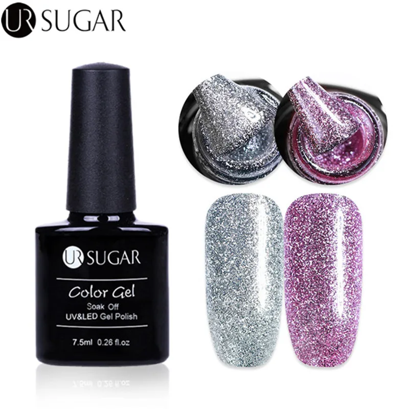 

UR SUGAR 2Pcs Platinum Gel Color Coat Long Lasting Chrome Nail Gel Polish 7.5ml Manicure Nail Glitter Color Gel Varnish Lacquer