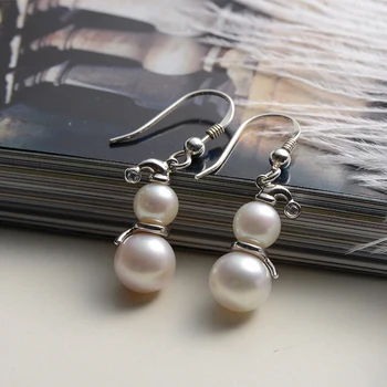 

gNpearl Snowman Freshwater Pearl Earrings Natural Elegance Round pearl Drop earrings 925 Sterling Silver jewelry for women