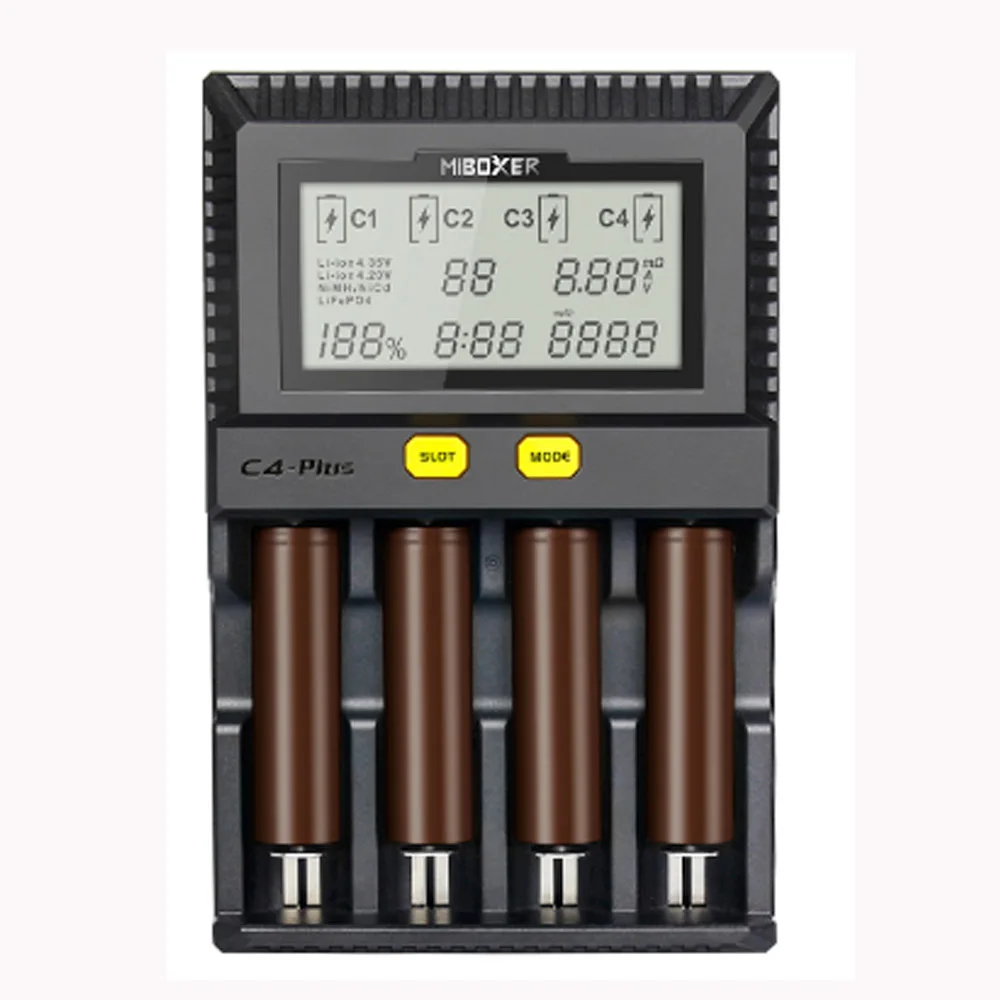 

Miboxer C4 Plus LCD Smart 18650 Battery Charger 2.5A for Li-ion IMR ICR LiFePO4 18650 14500 26650 21700 AAA AA Batteries